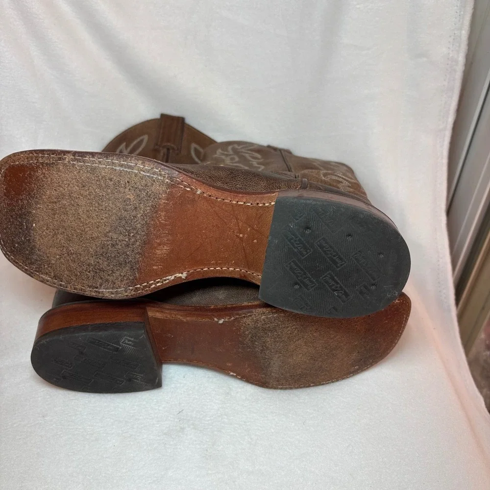 Tony Lama Brown Leather Cross Square Toe Cowboy Boots TC1002L 8B